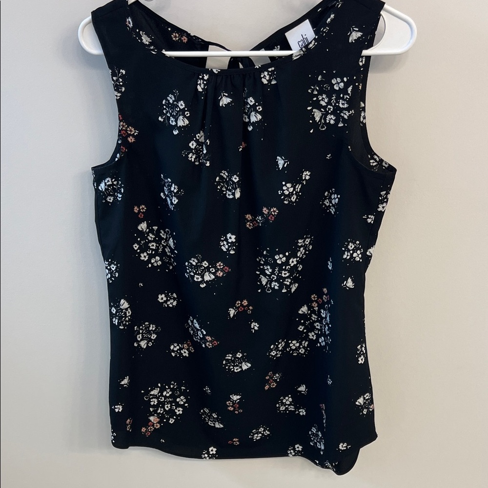 CAbi Black Floral Sleeveless Blouse